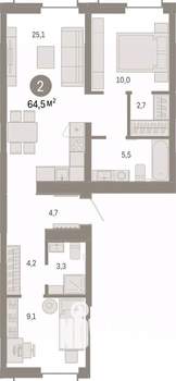 2-к квартира, вторичка, 64м2, 4/8 этаж