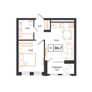 1-к квартира, строящийся дом, 37м2, 13/17 этаж