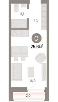 Студия квартира, вторичка, 26м2, 2/10 этаж