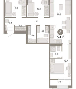 3-к квартира, вторичка, 80м2, 6/17 этаж