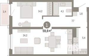 1-к квартира, вторичка, 60м2, 10/16 этаж