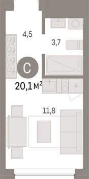 Студия квартира, вторичка, 20м2, 4/8 этаж