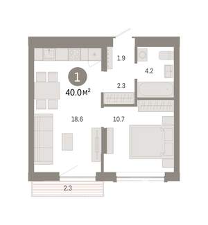 1-к квартира, вторичка, 40м2, 4/7 этаж