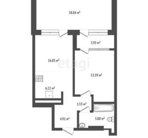 1-к квартира, вторичка, 46м2, 2/24 этаж