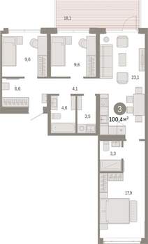 3-к квартира, вторичка, 100м2, 2/25 этаж