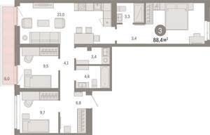 3-к квартира, вторичка, 88м2, 4/8 этаж