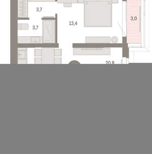 2-к квартира, вторичка, 70м2, 3/16 этаж