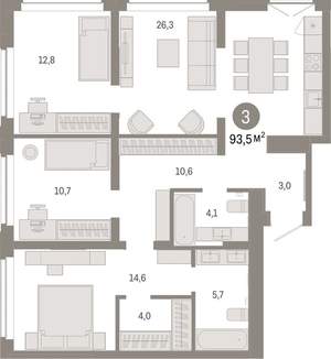 3-к квартира, вторичка, 93м2, 11/16 этаж