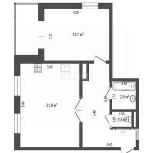 1-к квартира, вторичка, 50м2, 16/17 этаж