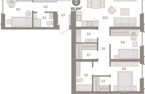 3-к квартира, вторичка, 86м2, 3/16 этаж