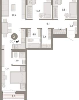 3-к квартира, вторичка, 79м2, 3/17 этаж