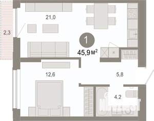 1-к квартира, вторичка, 46м2, 5/17 этаж