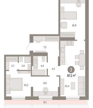3-к квартира, вторичка, 87м2, 7/17 этаж