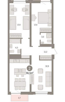 2-к квартира, вторичка, 92м2, 5/10 этаж