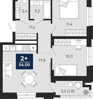 2-к квартира, вторичка, 52м2, 9/16 этаж