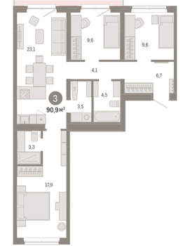 3-к квартира, вторичка, 91м2, 5/11 этаж