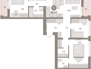3-к квартира, вторичка, 88м2, 9/25 этаж