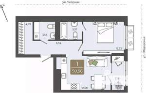 1-к квартира, вторичка, 51м2, 3/15 этаж
