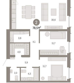 2-к квартира, вторичка, 78м2, 15/16 этаж