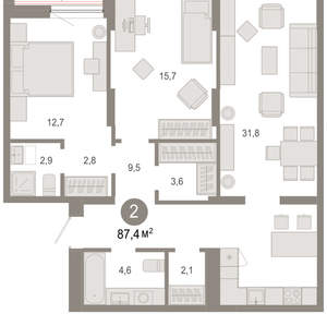 2-к квартира, вторичка, 87м2, 2/17 этаж