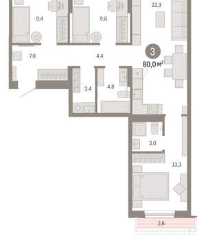 3-к квартира, вторичка, 80м2, 7/17 этаж