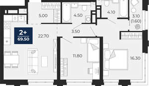 2-к квартира, вторичка, 70м2, 12/24 этаж
