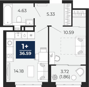 1-к квартира, вторичка, 35м2, 12/21 этаж