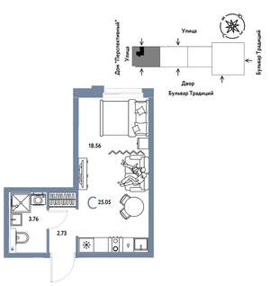 Студия квартира, вторичка, 25м2, 8/15 этаж