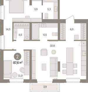 2-к квартира, вторичка, 88м2, 4/16 этаж
