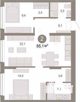 2-к квартира, вторичка, 65м2, 2/17 этаж