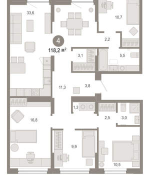 4-к квартира, вторичка, 118м2, 7/17 этаж