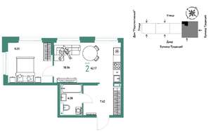 2-к квартира, вторичка, 42м2, 2/15 этаж