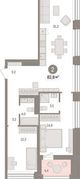 2-к квартира, вторичка, 83м2, 6/8 этаж