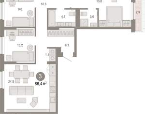 3-к квартира, вторичка, 86м2, 7/17 этаж