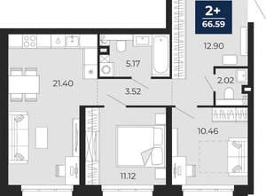2-к квартира, вторичка, 67м2, 1/22 этаж