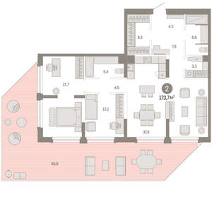 2-к квартира, вторичка, 174м2, 3/25 этаж