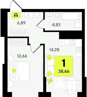 1-к квартира, вторичка, 39м2, 2/19 этаж