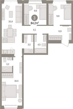 3-к квартира, вторичка, 84м2, 5/16 этаж