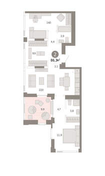 2-к квартира, вторичка, 86м2, 25/25 этаж