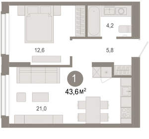 1-к квартира, вторичка, 44м2, 2/17 этаж