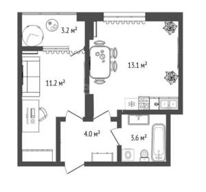 1-к квартира, вторичка, 33м2, 8/15 этаж