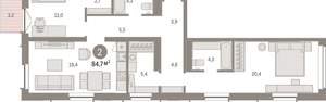 2-к квартира, вторичка, 85м2, 2/16 этаж