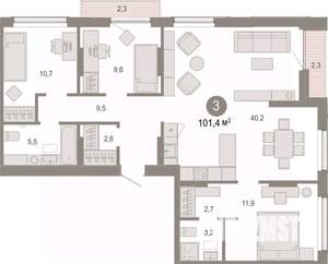 3-к квартира, вторичка, 101м2, 6/9 этаж