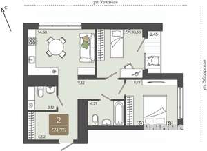2-к квартира, вторичка, 60м2, 15/15 этаж