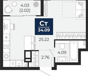 1-к квартира, вторичка, 32м2, 3/22 этаж