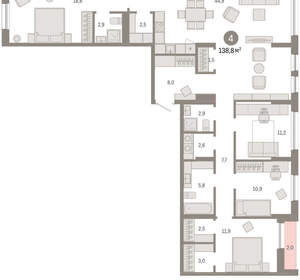 4-к квартира, вторичка, 139м2, 7/17 этаж