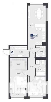 2-к квартира, вторичка, 66м2, 5/14 этаж