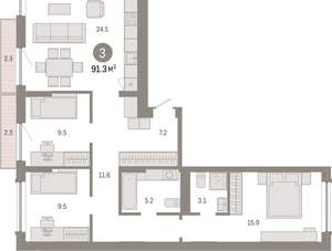 3-к квартира, вторичка, 91м2, 6/8 этаж
