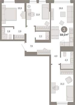 3-к квартира, вторичка, 84м2, 8/17 этаж