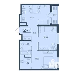 2-к квартира, вторичка, 57м2, 20/25 этаж